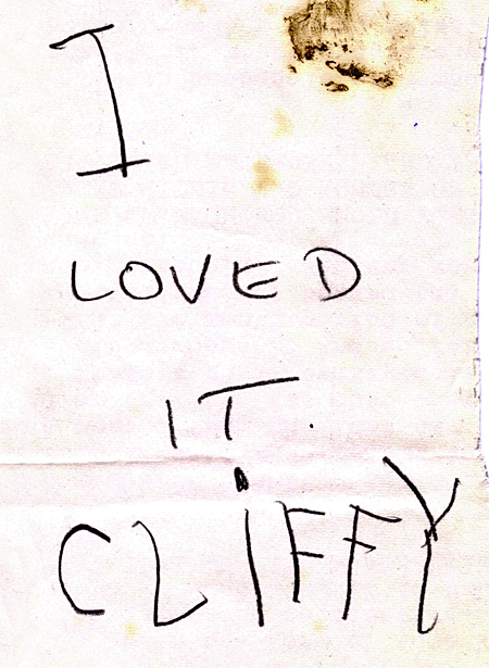 Appreciation note from Cliffy.